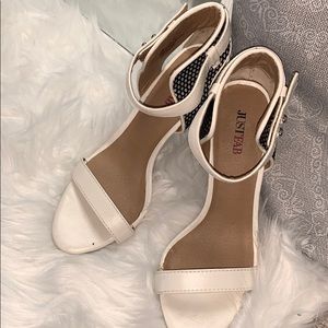 White and black detail Justfab heels size 6